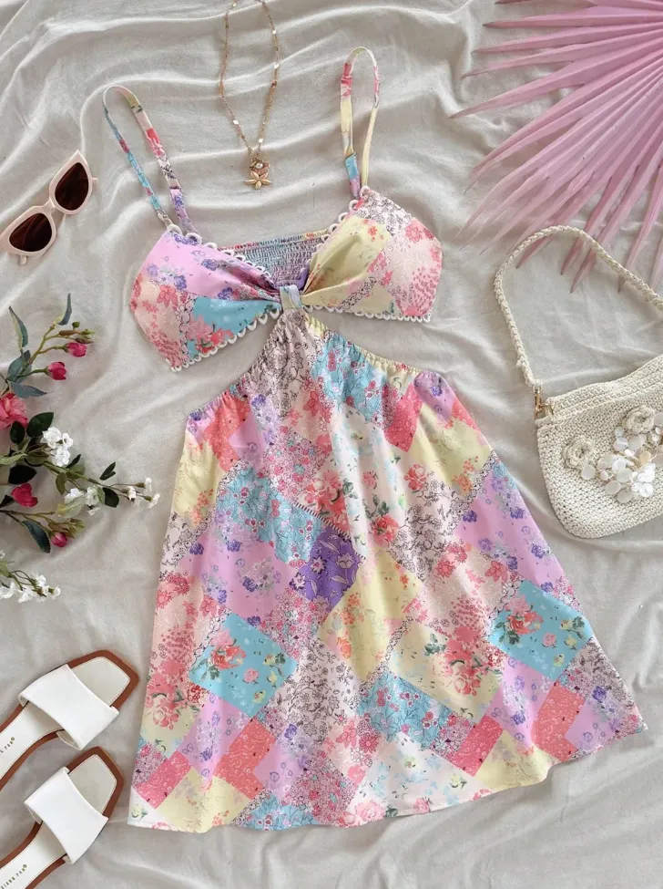 Multi Abstract Cutout Mini Dress - Image 1