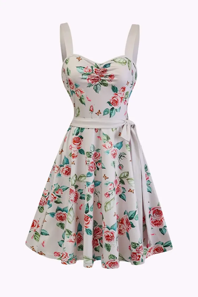 White Floral Sweetheart Midi Dress - Image 1