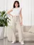 White Highrise Grey Wideleg Pants