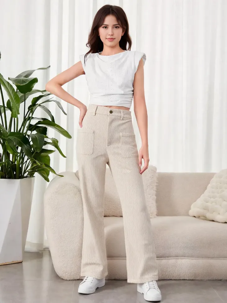 White Highrise Grey Wideleg Pants - Image 1