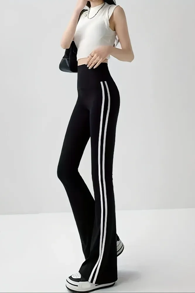 Black High Rise Striped Bootcut Pants - Image 1