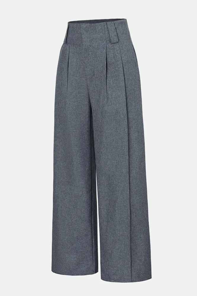 Dark Grey High Rise Pleated Formal Pants - NEWME