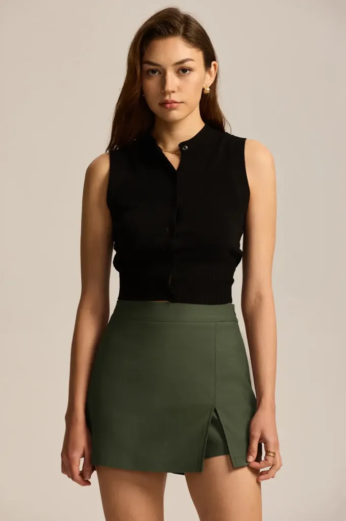 Olive High Rise Slit Mini Skort - Image 1