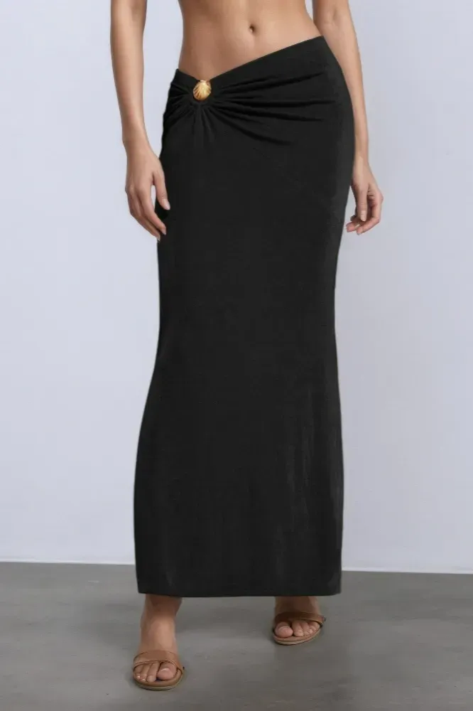 Black Mid Rise Straight Fit Skirt - Image 1