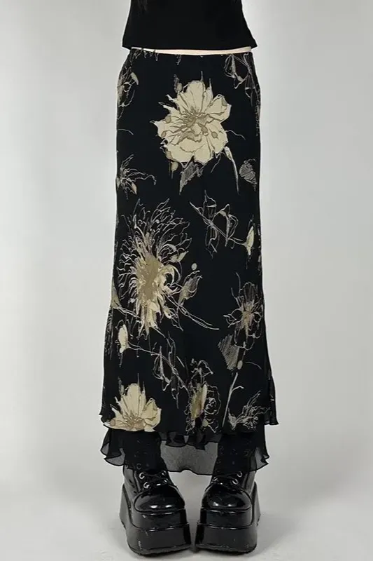 Black Floral Aline Maxi Skirt