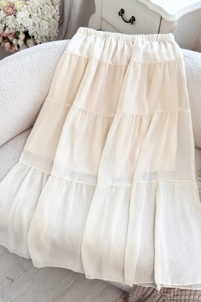 Off White Tiered Midi Skirt - Image 1