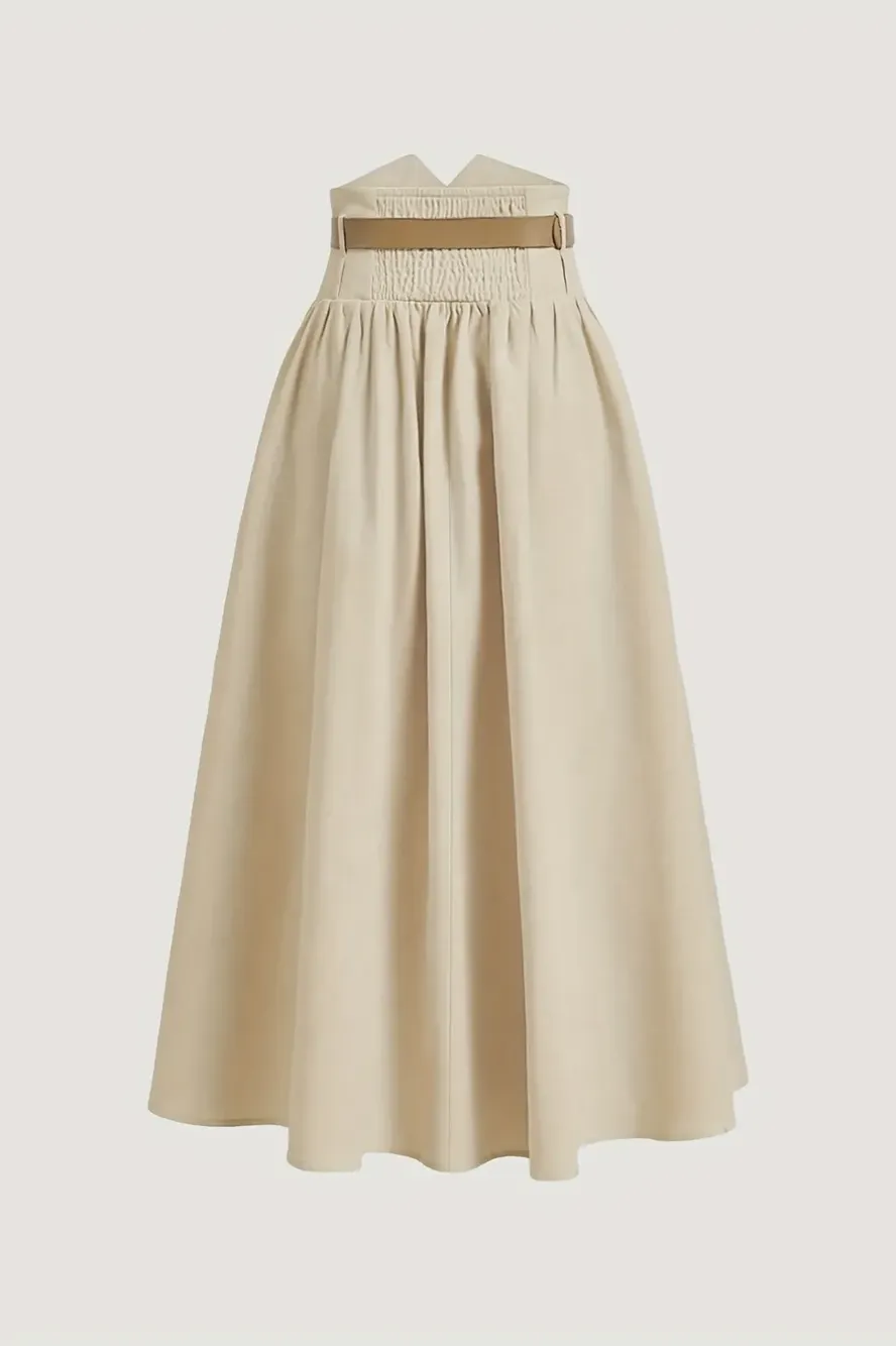 Beige High Rise Buttoned Maxi Skirt - NEWME