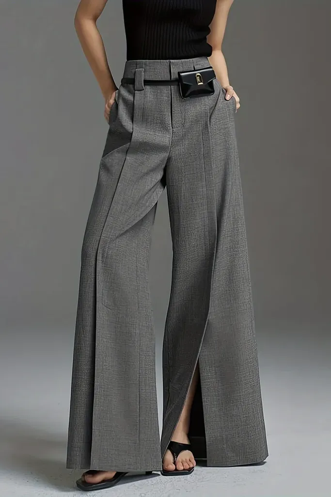 Dark Grey Highrise Formal Pants - Image 1