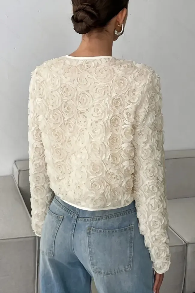 Off White Floral Ruffled Jacket - NEWME