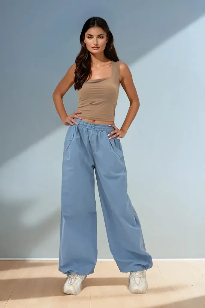 Blue Highrise Cargo Pants - Image 1