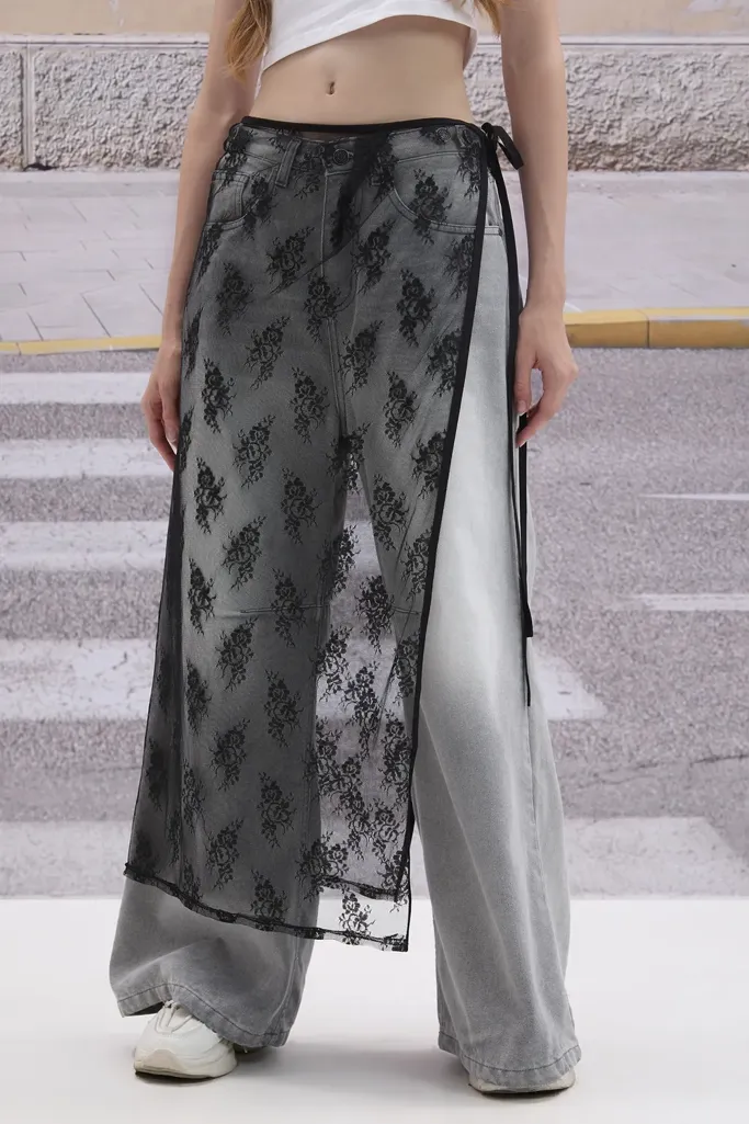 Black Sheer Tieup Sarong Skirt - Image 1