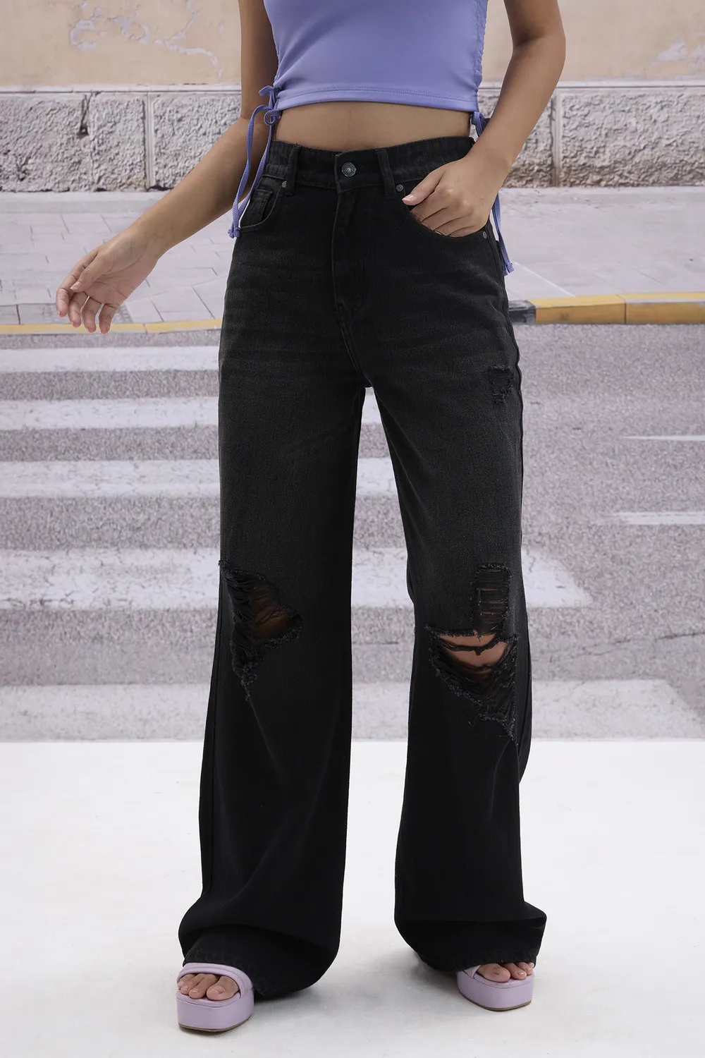Black Lowrise Straight Jeans