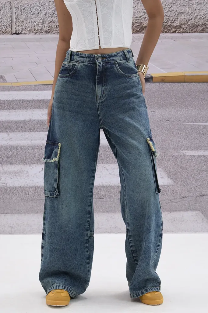 Blue Highrise Wide Leg Jeans - Image 1