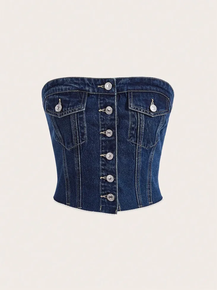 Dark Blue Denim Tube Top - Image 1