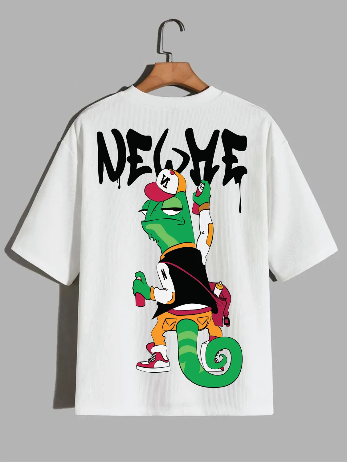 White Graphic Oversized Crew Neck Tshirt