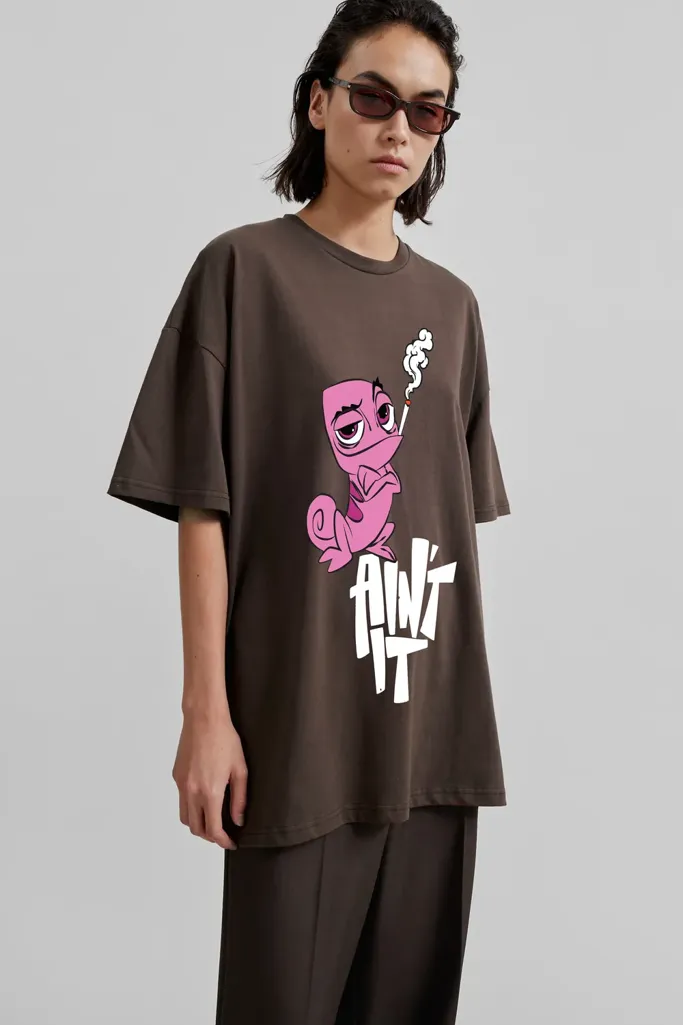 Brown Graphic Oversized Crew Neck Tshirt - Image 1