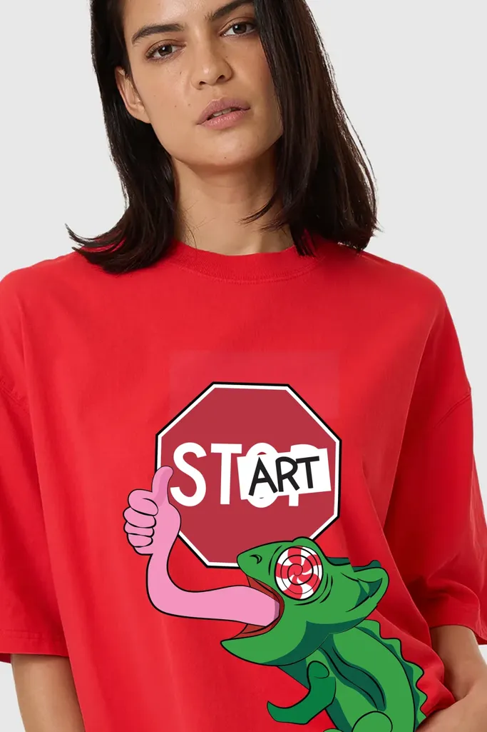 Red Graphic Oversized Crew Neck Tshirt - Image 1