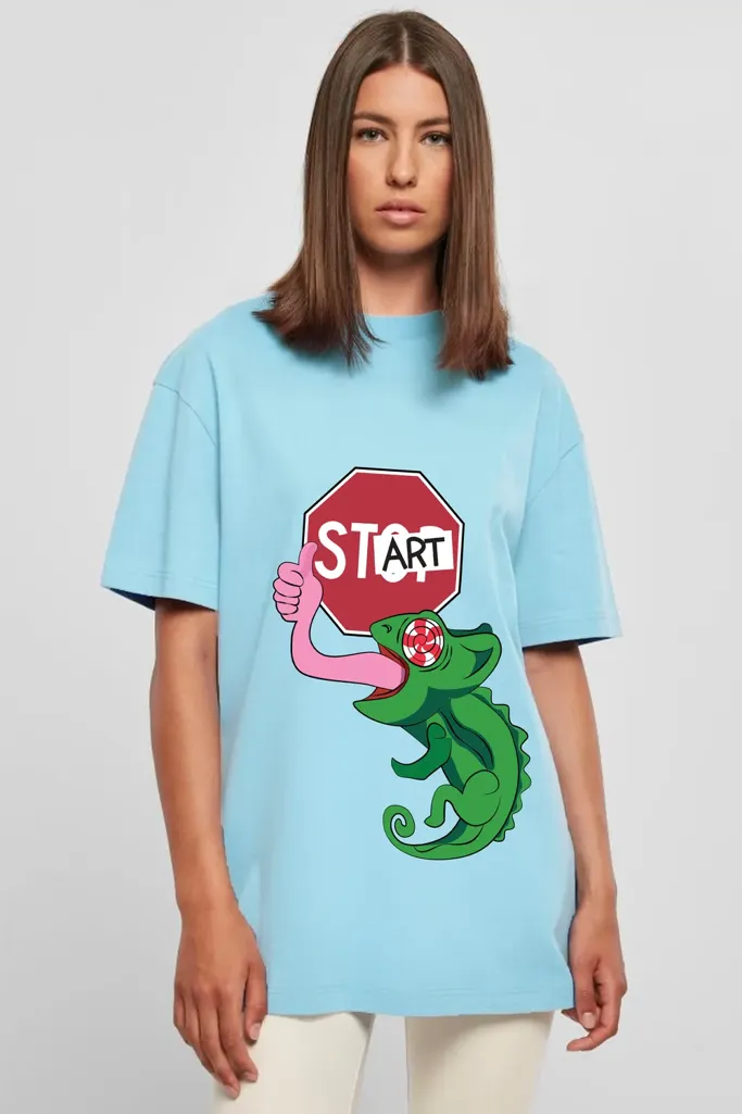 Light Blue Graphic Oversized Crew Neck Tshirt - Image 1
