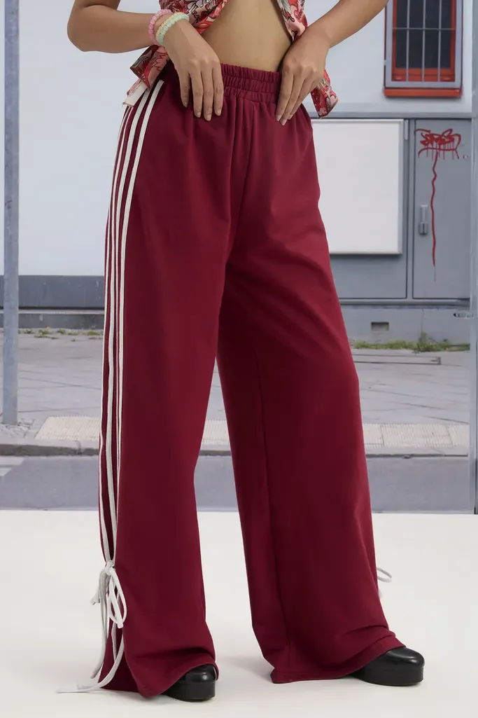 Maroon Highrise Trackpants - Image 1