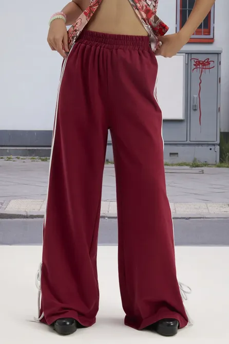 Maroon Highrise Trackpants - NEWME