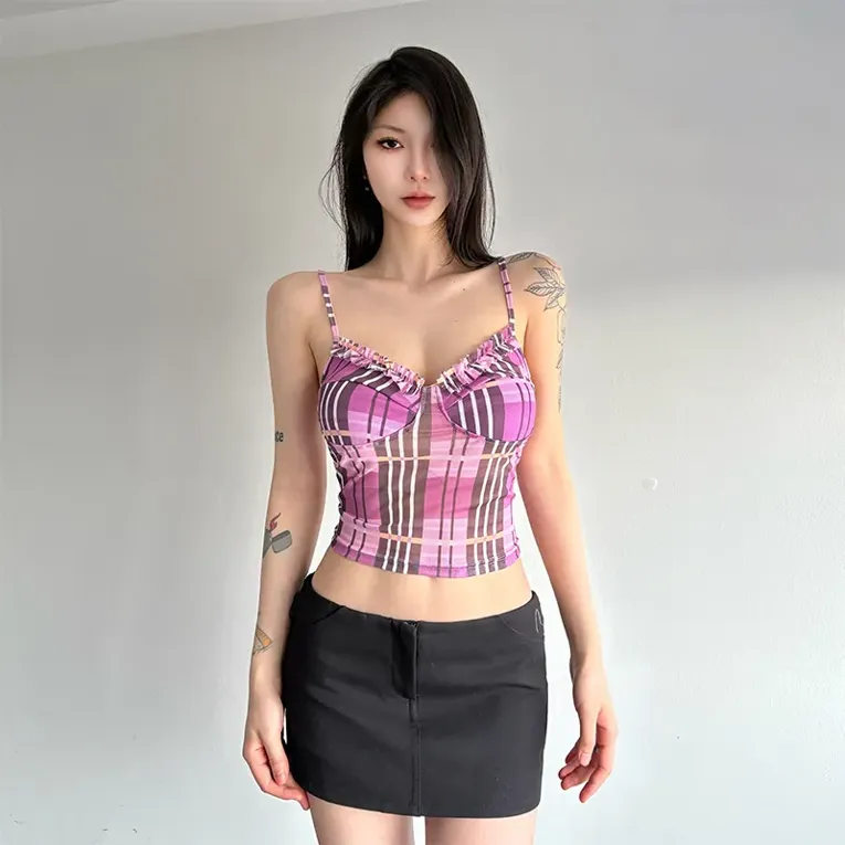Pink Sweetheart Plaid Crop Top - Image 1