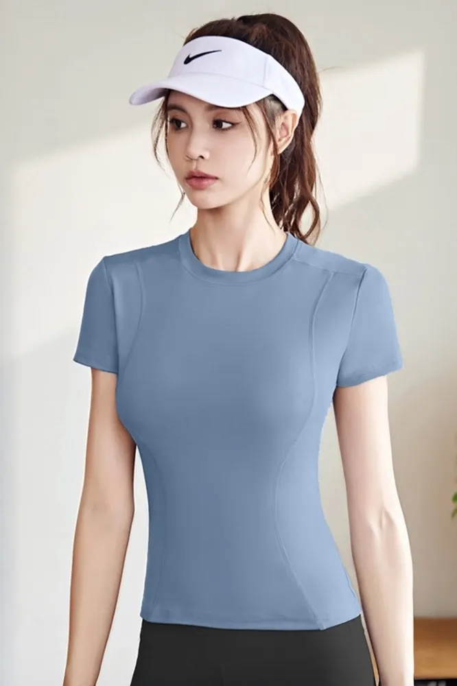 Blue Fitted Crew Neck Tshirt - Image 1