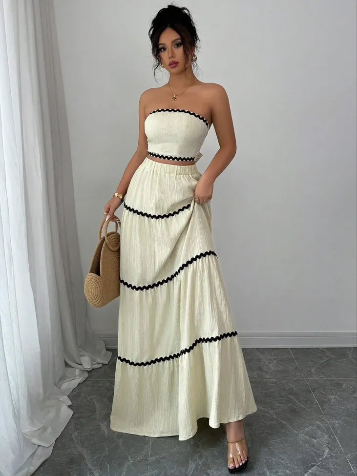 Off White Tieup Skirt Coord Set - Image 1