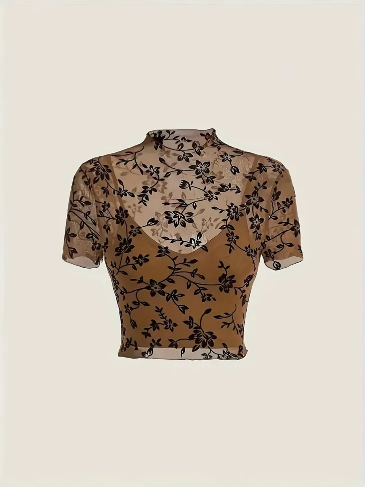 High Neck Fitted Crop Top - Image 1