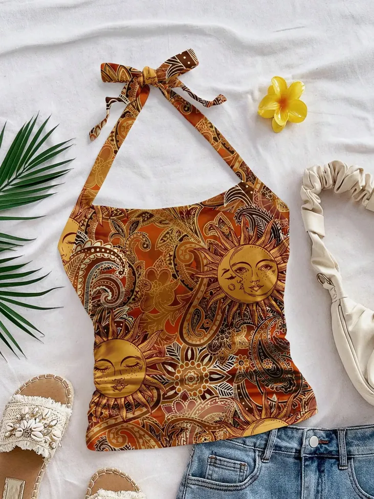Abstract Halter Tieup Top - NEWME