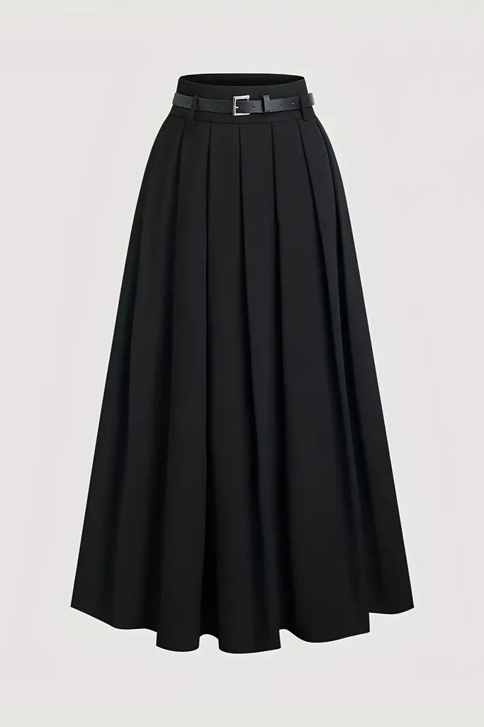 Black Highrise Pleated Maxi Skirt NEWME
