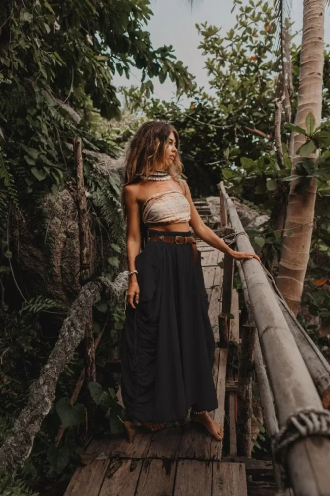 Black Ruched Draped Maxi Skirt - Image 1