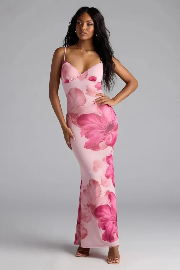 Pink Sweetheart Floral Maxi Dress - Image 1