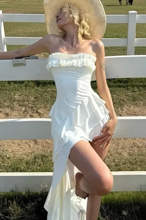 chinese dress ladies Paulina Cut Out Strapless Maxi Dress / White | Meshki