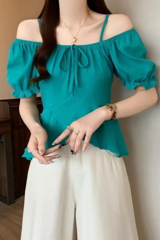 Turquoise Blue Square Neck Tieup Top - Image 1