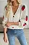 Off White Fruit Print Vneck Cardigan