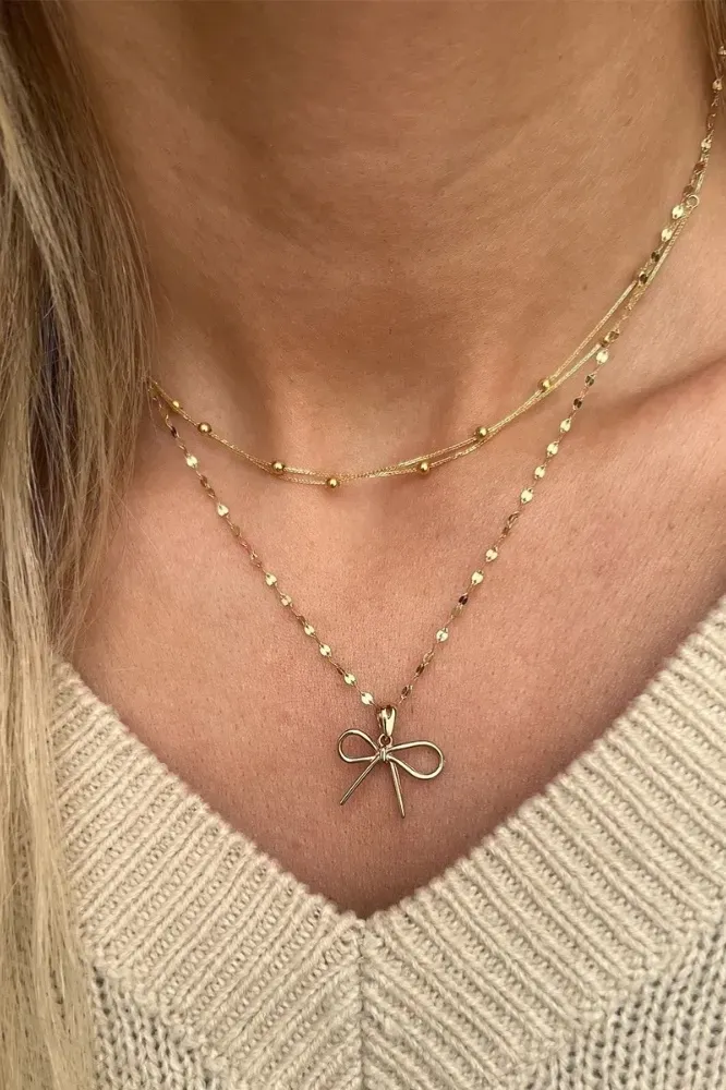 Imitation Golden Bow Layered Necklace - Image 1