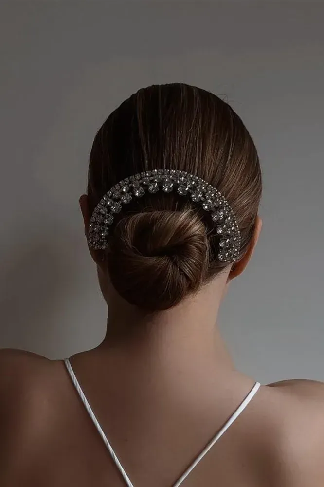 Imitation Silver Crystal Embellished Bun Hair Clip - Image 1