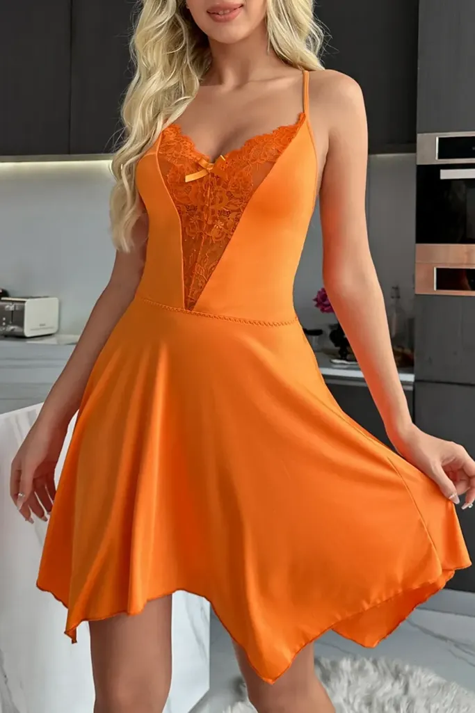 Orange Lace Insert Vneck Babydoll - Image 1