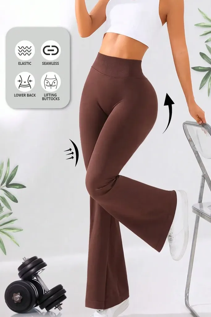 Brown Highrise Bootcut Leggings - Image 1