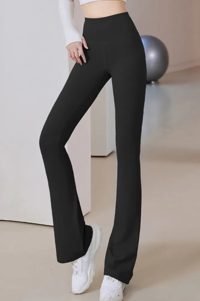 Black Solid High Rise Bootcut Leggings - Image 1