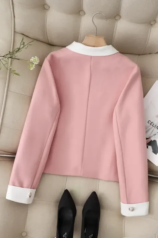 Light Pink Buttoned Tweed Jacket - NEWME