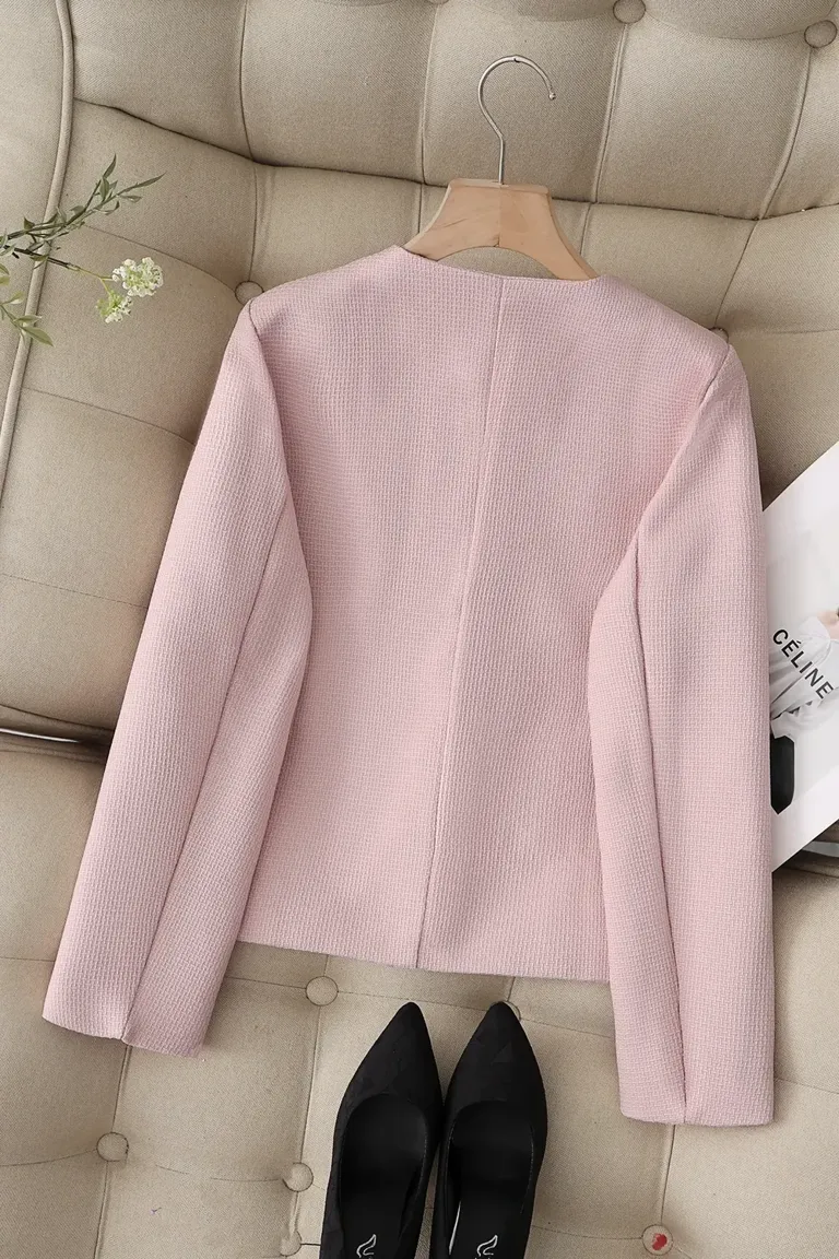 Light Pink Buttoned Tweed Jacket - NEWME