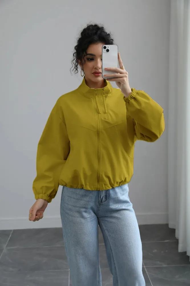 Mustard High Neck Windcheater Jacket - Image 1