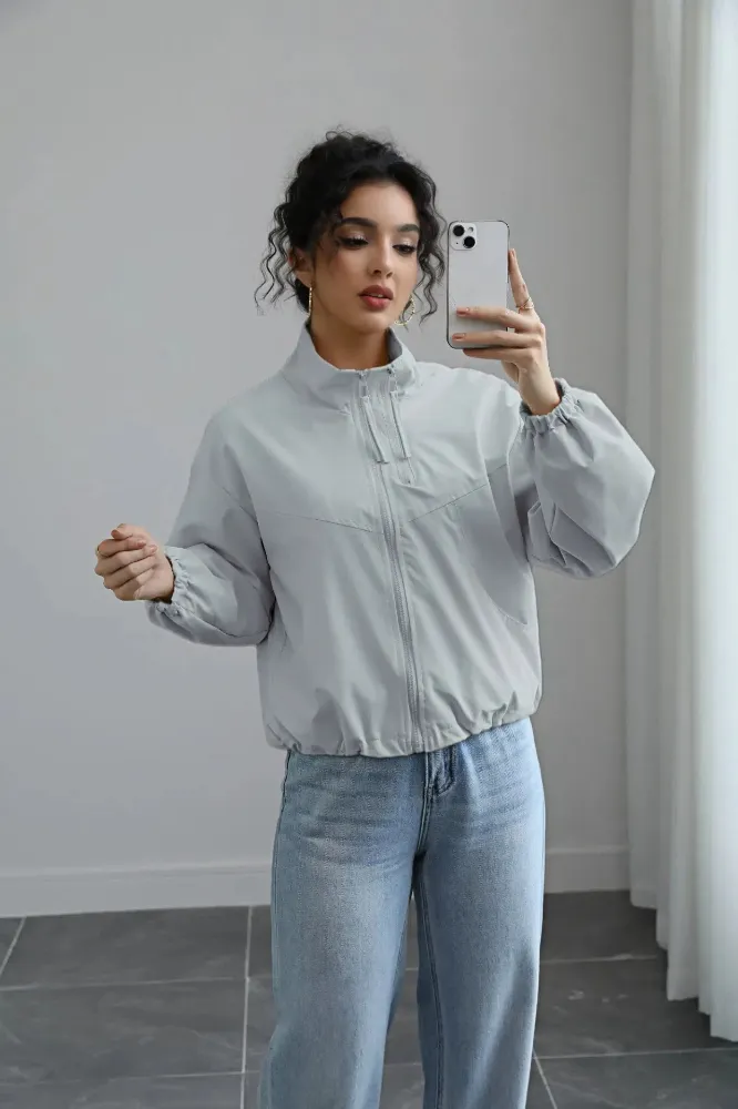 Light Blue High Neck Windcheater Jacket - Image 1
