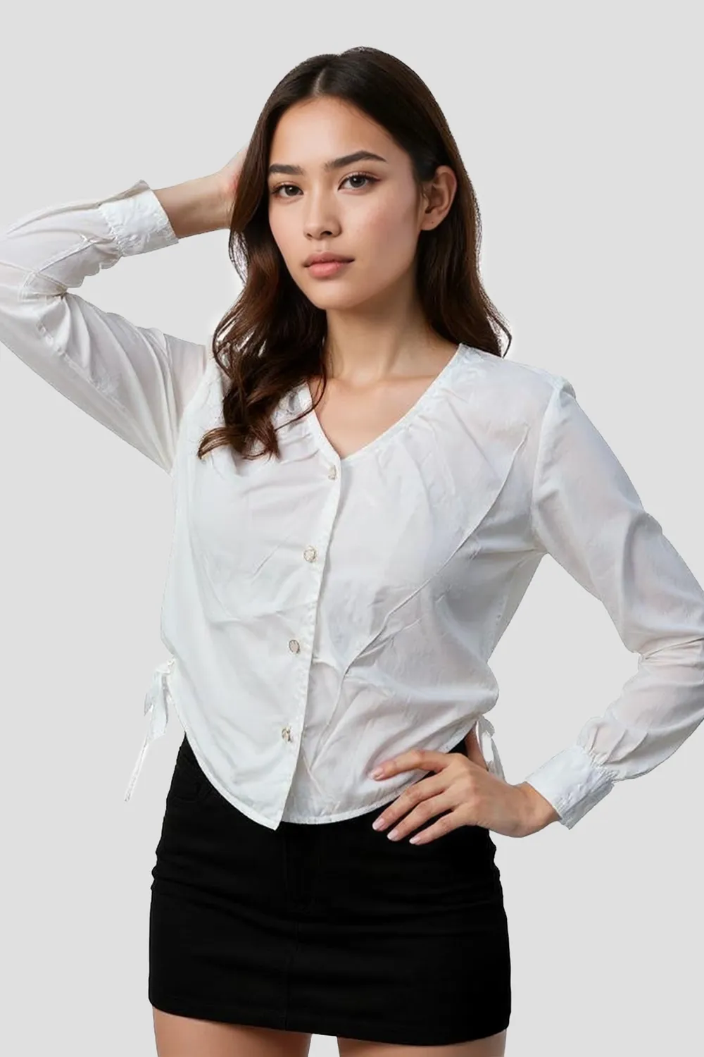 White Buttoned Tieup Top