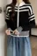 Black Striped Zip Collar Cardigan
