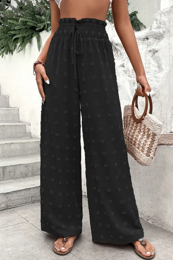 Black High Rise Textured Tieup Pants - Image 1