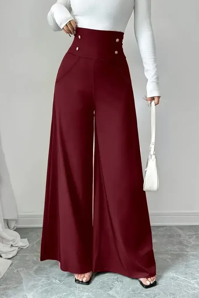 Maroon High Rise Wide Leg Formal Pants - Image 1