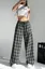 Black Plaid Mid Rise Tieup Pants