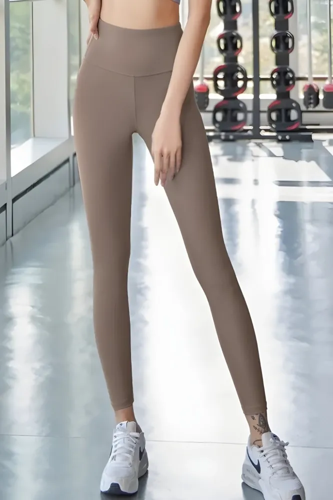Light Brown Solid High Rise Leggings - Image 1